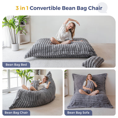 MAXYOYO Giant Bean Bag Chair with Pillow, 3 in 1 Convertible Bean Bag Bed for Adults with Washable Cover, Removable Floor Cushion Stuffed Floor Lounger for Living Room Bedroom