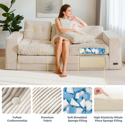 MAXYOYO 3-Seater Convertible Sofa Bed – Corded 2-in-1 Pull-Out Floor Couch with Pillows for Living Room, No Assembly