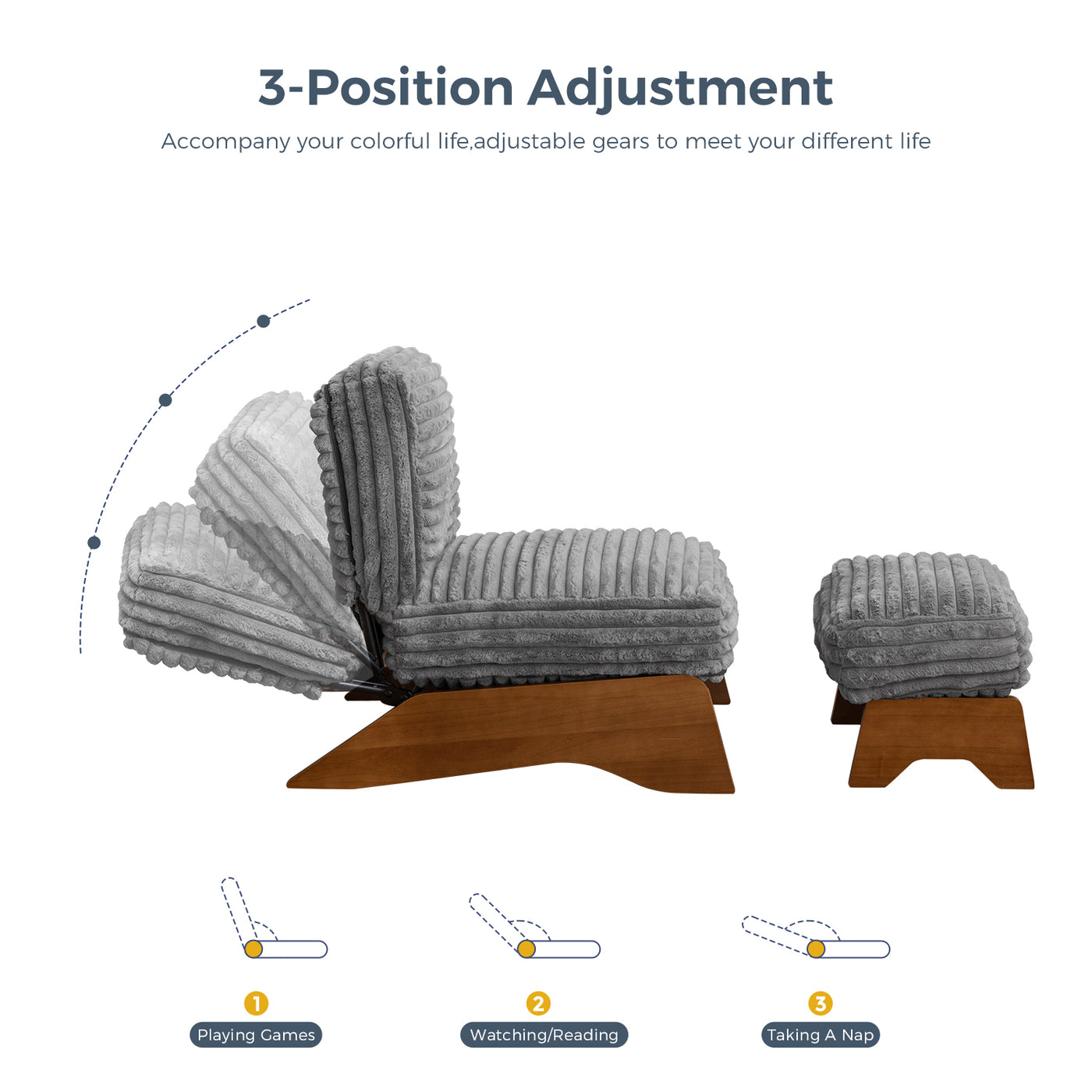 MAXYOYO Adjustable Accent Chair with Ottoman – Soft Padded Lounge Chair Set for Cozy Spaces, Grey