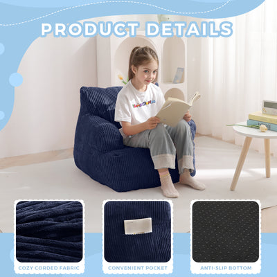 MAXYOYO Kids Bean Bag Chair, Stuffed Toddler Bean Bag Sofa with Filler Cozy for Boys and Girls, Lazy Sofa with Pocket Floor Chair for Gaming, Reading, Navy