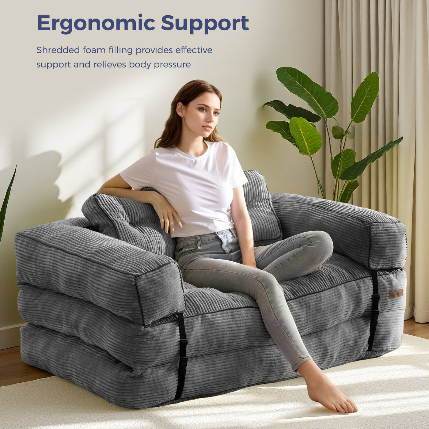 MAXYOYO Convertible  Sofa Bed with Armrest – 2-Seat Foldable Couch, Dark Grey