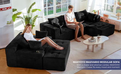 MAXYOYO Modular Sectional Sofa Couch and Chaise Lounge, L Shaped Modern Cloud Couch with Ottoman, Sofa in A Box, Tufted 6-Seat Boneless Sleeper Chair for Living Room, No Assembly Required