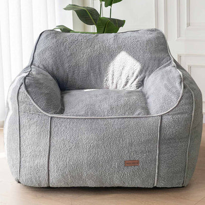 MAXYOYO Giant Bean Bag Chair for Adults, Large Fluffy Bean Bag Couch for Living Room with Decorative Edges, Grey