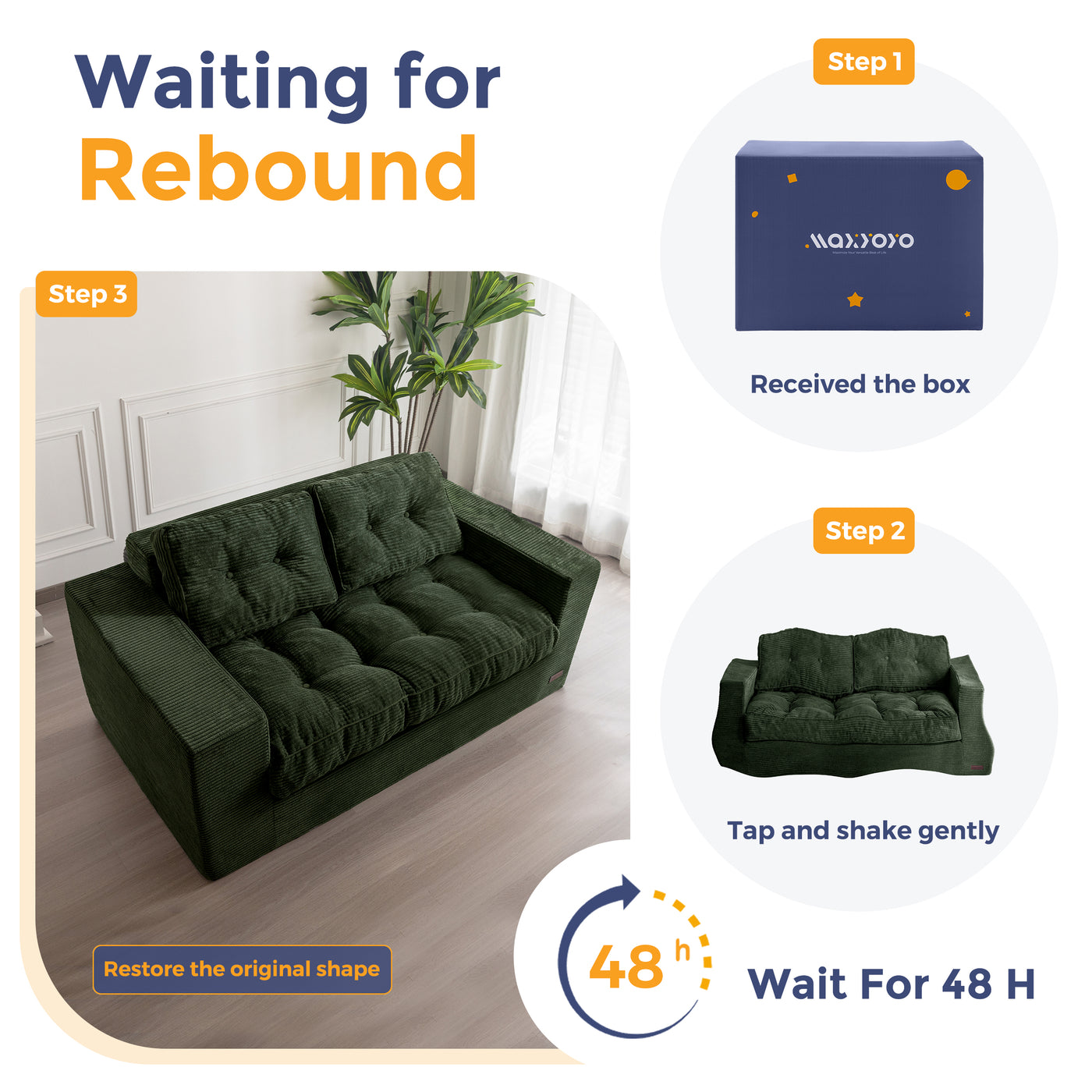 MAXYOYO Bean Bag Chair for Adults, Upholstered Floor Sofa with Armrests, Loveseat Boneless Couch with Tufted Cushion & Backrest, Sofa in A Box, Large Bean Bag Couch for Bedroom Living Room, Green