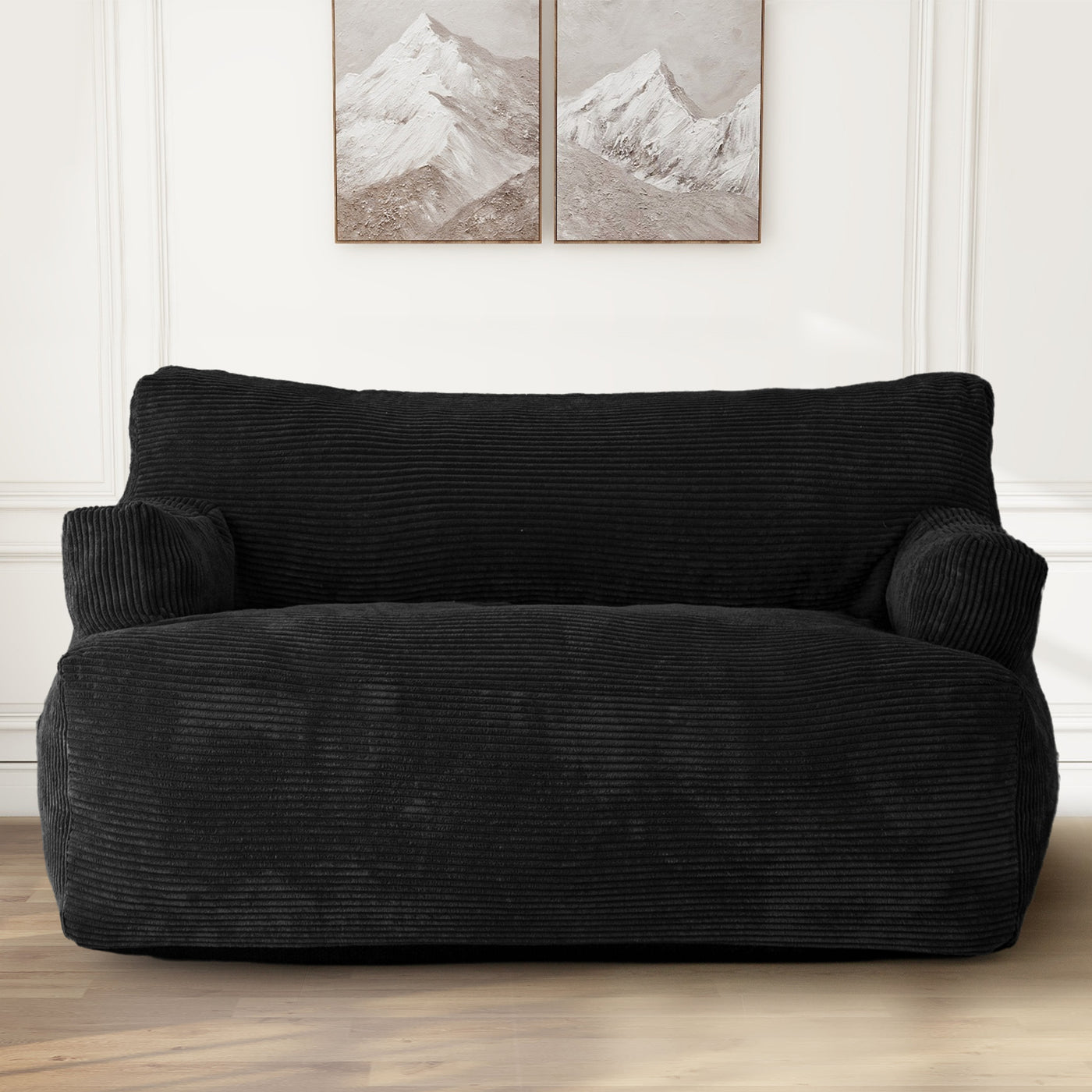 MAXYOYO Oversized Bean Bag Chair for Adults, 2-Seater Loveseat  Bean Bag Couch with Filler for Living Room, Black