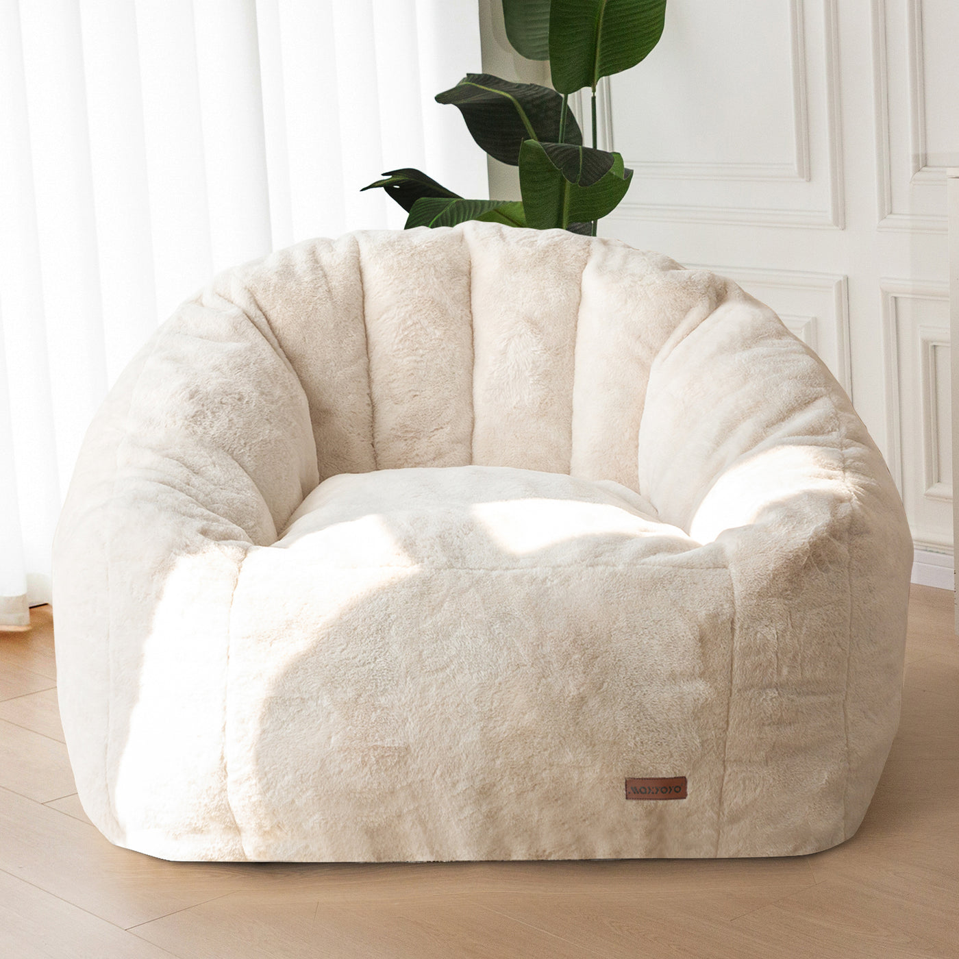 MAXYOYO Giant Bean Bag Chair, Faux Fur Shell-Shaped Oversized Bean Bag Chair with Filler for Gaming, Reading (Beige)