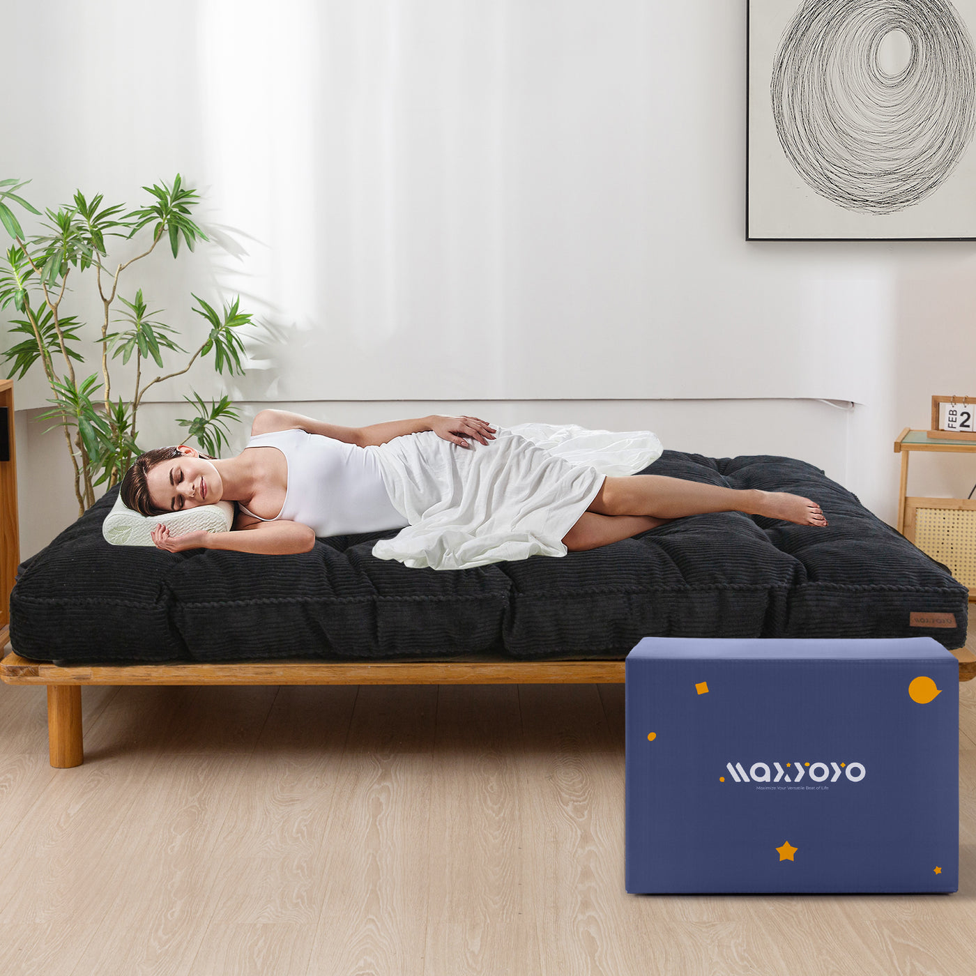MAXYOYO 6" Tufted Futon Sofa Couch Bed, Thick Corduroy Fabric Floor Futon Mattress for Adults (Mattress Only), Black