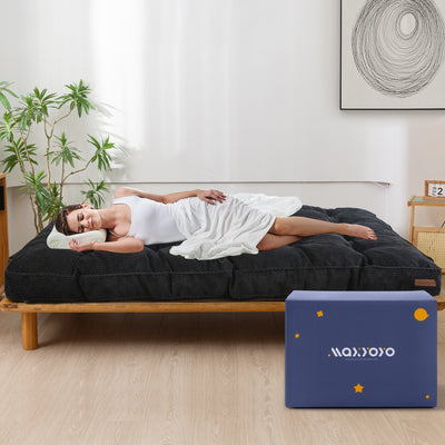 MAXYOYO 6" Tufted Futon Sofa Couch Bed, Thick Corduroy Fabric Floor Futon Mattress for Adults (Mattress Only), Black
