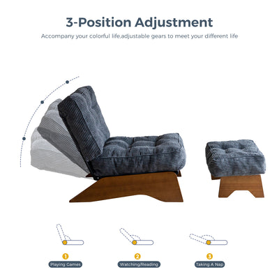 MAXYOYO Adjustable Accent Chair with Ottoman, Tufted Lounge Chair Set, Dark Grey