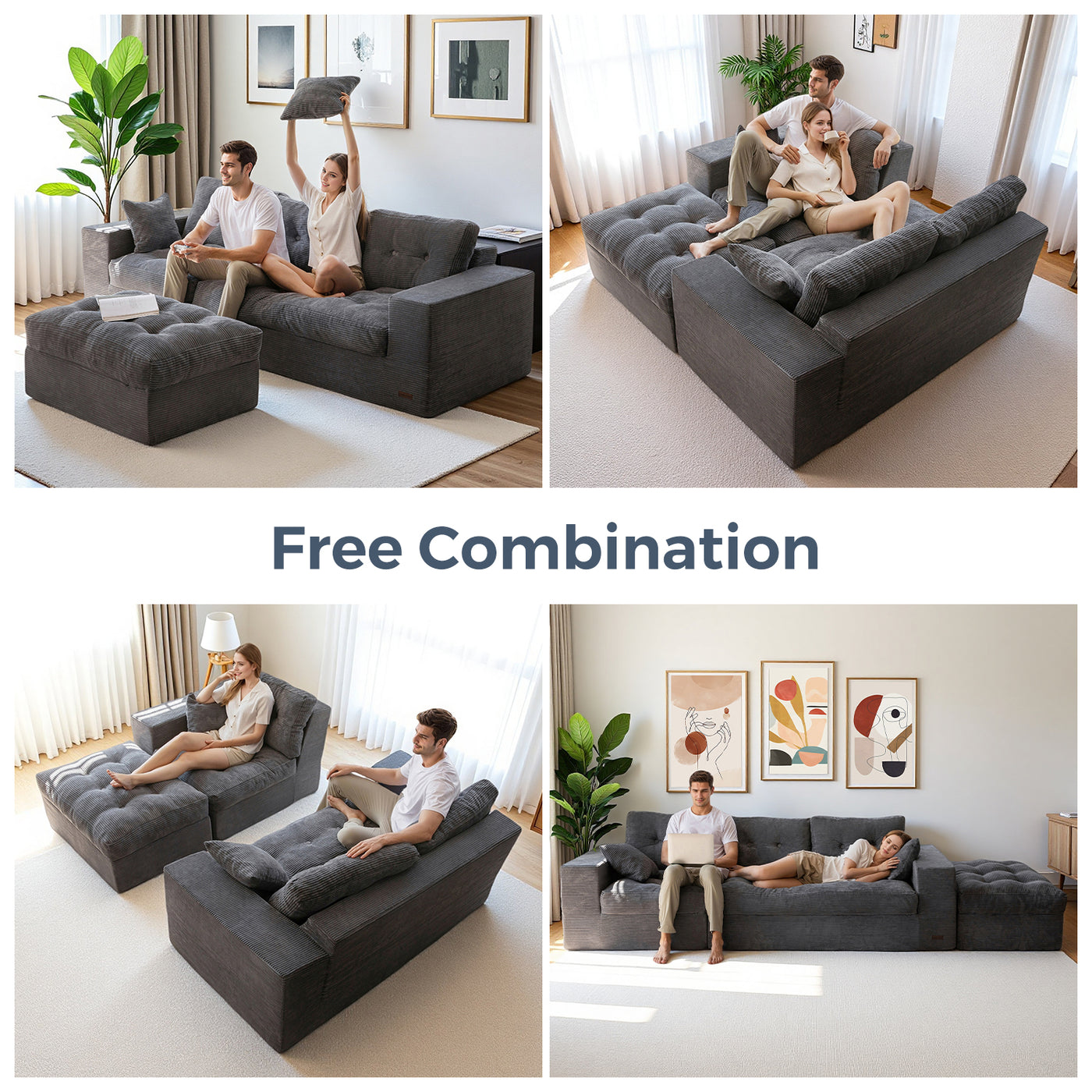 MAXYOYO L-Shaped Sectional Puffinest Modular Sofa – Convertible Ottoman, No-Assembly, 4-in-1 Flexible Layout