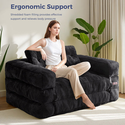 MAXYOYO 2-Seat L-Shaped Sofa Bed – Folding Sleeper Couch with Armrest for Cozy Living, Black