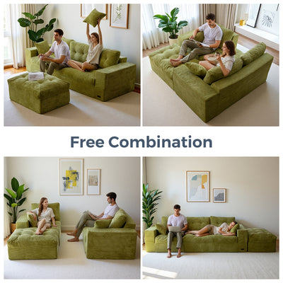 MAXYOYO L-Shaped Sectional Puffinest Modular Sofa – Convertible Ottoman, No-Assembly, 4-in-1 Flexible Layout