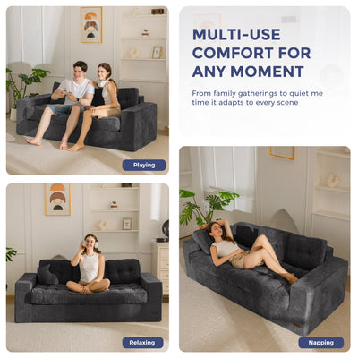 MAXYOYO Boneless Sofa Couch, Loveseat Sofa for Small Space, Tufted 3-Seater Floor Couch Bean Bag Chair for Living Room Bedroom Apartment, Sofa in a Box, No Assembly Needed