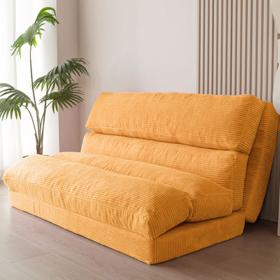 MAXYOYO Bean Bag Folding Sofa Bed, Corduroy Extra-Wide Foldable Floor Mattress, Orange