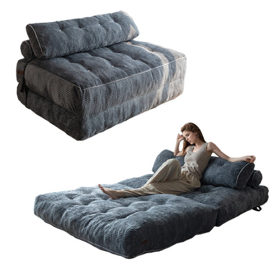 MAXYOYO Corduroy Folding Sofa Bed, Convertible Sleeper Chair with Pillow Foldable Mattress with Back Support(Double), Dark Grey