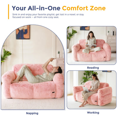 MAXYOYO Giant Bean Bag Chair for Adults, Ultra Soft Fluffy Loveseat Bean Bag Sofa, Oversized Floor Sofa for Living Room Bedroom, Cozy Reading Chair with Filler, Pink