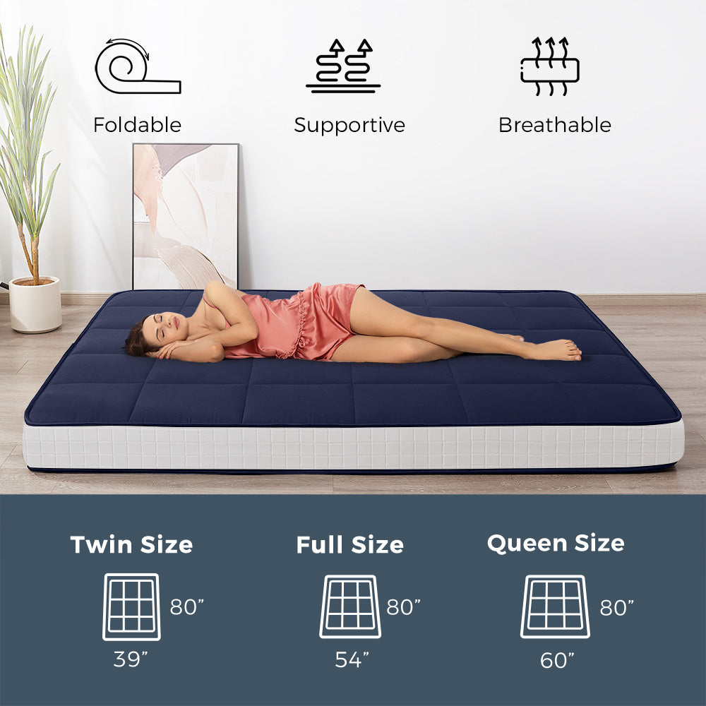MAXYOYO 6" Extra Thick Square Floor Futon Mattress, Topper Mattress Pad, Navy