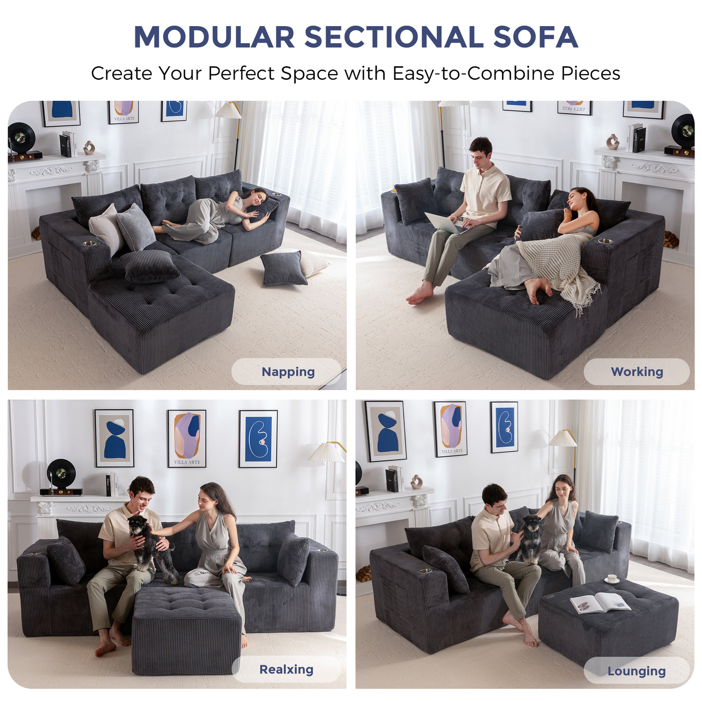 MAXYOYO Modular Sectional Sofa Couch, L Shaped Modern Cloud Couch with 1 Ottoman, Sofa In A Box, Tufted 4-Seat Boneless Sleeper Chair for Living Room, No Assembly Required, Grey