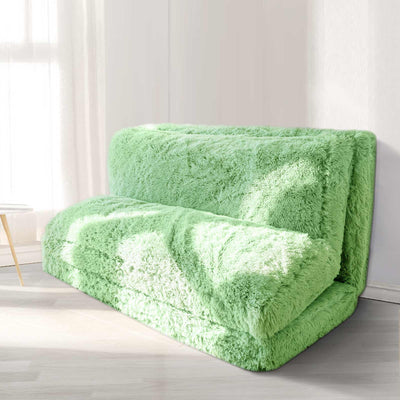 MAXYOYO Bean Bag Folding Floor Sofa Bed, Faux Fur Foam Filling Wall Couch Sleeper Chairs, Green