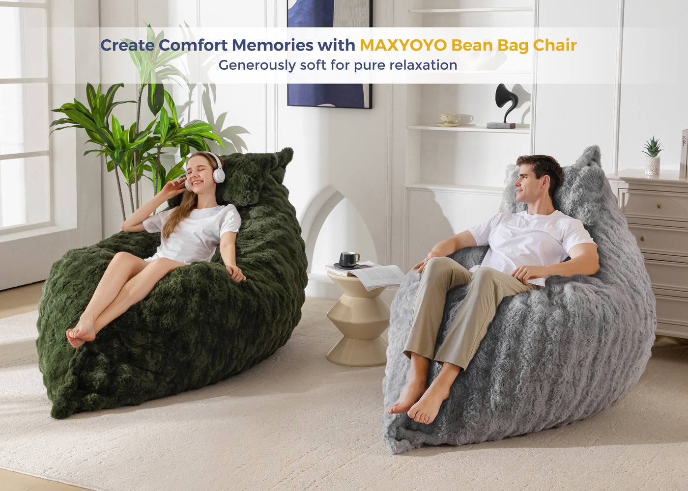 MAXYOYO Giant Bean Bag Chair with Pillow, 3 in 1 Convertible Bean Bag Chair for Adults with Removable Cover, Floor Cushion Stuffed Floor Lounger for Living Room Bedroom, Bubble