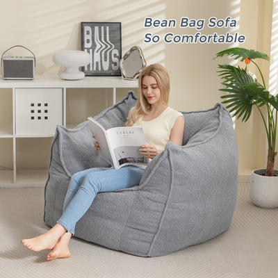 MAXYOYO Artistic Bean Bag Chair Sofa, Bean Bag Lazy Chair for Adults with Armrests for Gaming, Reading (Grey)
