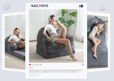 MAXYOYO Folding Sofa Bed, 2 in 1 Convertible Sofa to Lounger Comfy Single Bean Bag Chair for Adults, Floor Sleeper Couch with Handle, Faux Fur Couch Bed for Living Room Bedroom, Grey