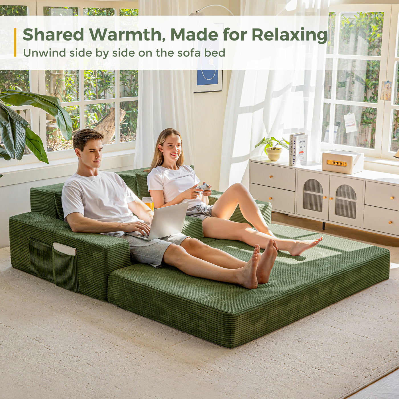 MAXYOYO Loveseat Sofa Bed, 4 in 1 Foldable Floor Sofa Couch in A Box with 2 Cup Holders, Convertible Boneless Couch Folding Recliner Sleeper Chair for Living Room, No Assembly Required