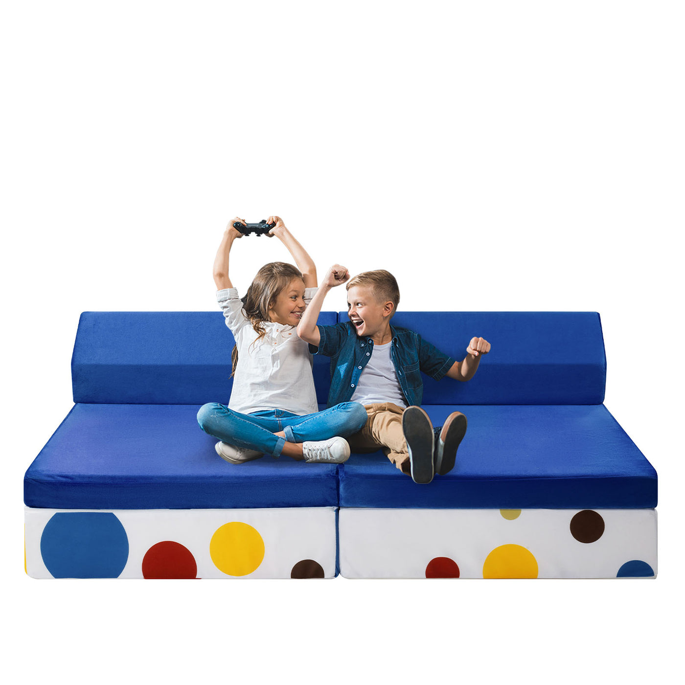 10-Piece Modular Convertible Kids Play Couch Sofa Set with Removable Velvet Covers (Multi)