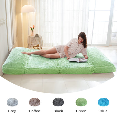 MAXYOYO Bean Bag Folding Floor Sofa Bed, Faux Fur Foam Filling Wall Couch Sleeper Chairs, Green