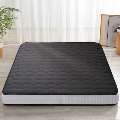 MAXYOYO 6" Extra Thick Wave Quilted Floor Futon Mattress, Topper Mattress Pad, Black