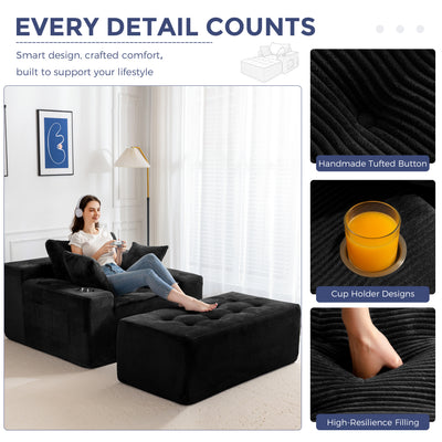 MAXYOYO Modular Sectional Chaise Lounge Sofa, Upholstered Lounge Chair with Pillows Indoor, Tufted Boneless Sofa Couch with Ottoman, Deep Seat Sleeper Chair for Living Room, No Assembly