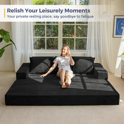 MAXYOYO Sofa Bed, 4 in 1 Foldable Floor Sofa Couch in A Box with 2 Cup Holders, Convertible 3 Seater Boneless Couch Folding Recliner Sleeper Chair for Living Room, No Assembly Required