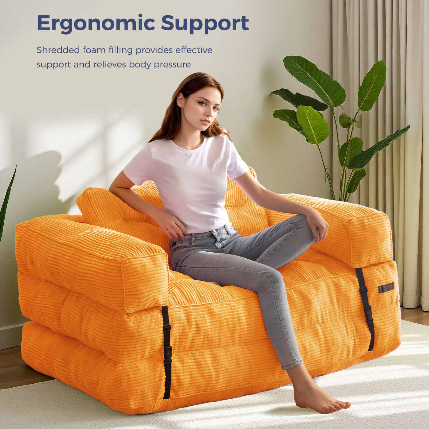 MAXYOYO Folding Sofa Bed – 2-Seat Foldable Couch  with Armrest , Orange