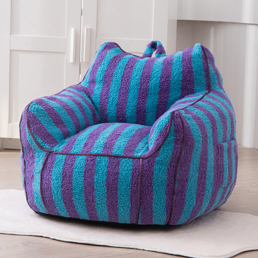 MAXYOYO Kids Bean Bag Chair, Sherpa Bean Bag Couch with Decorative Edges for children's room (Stripe Blue)