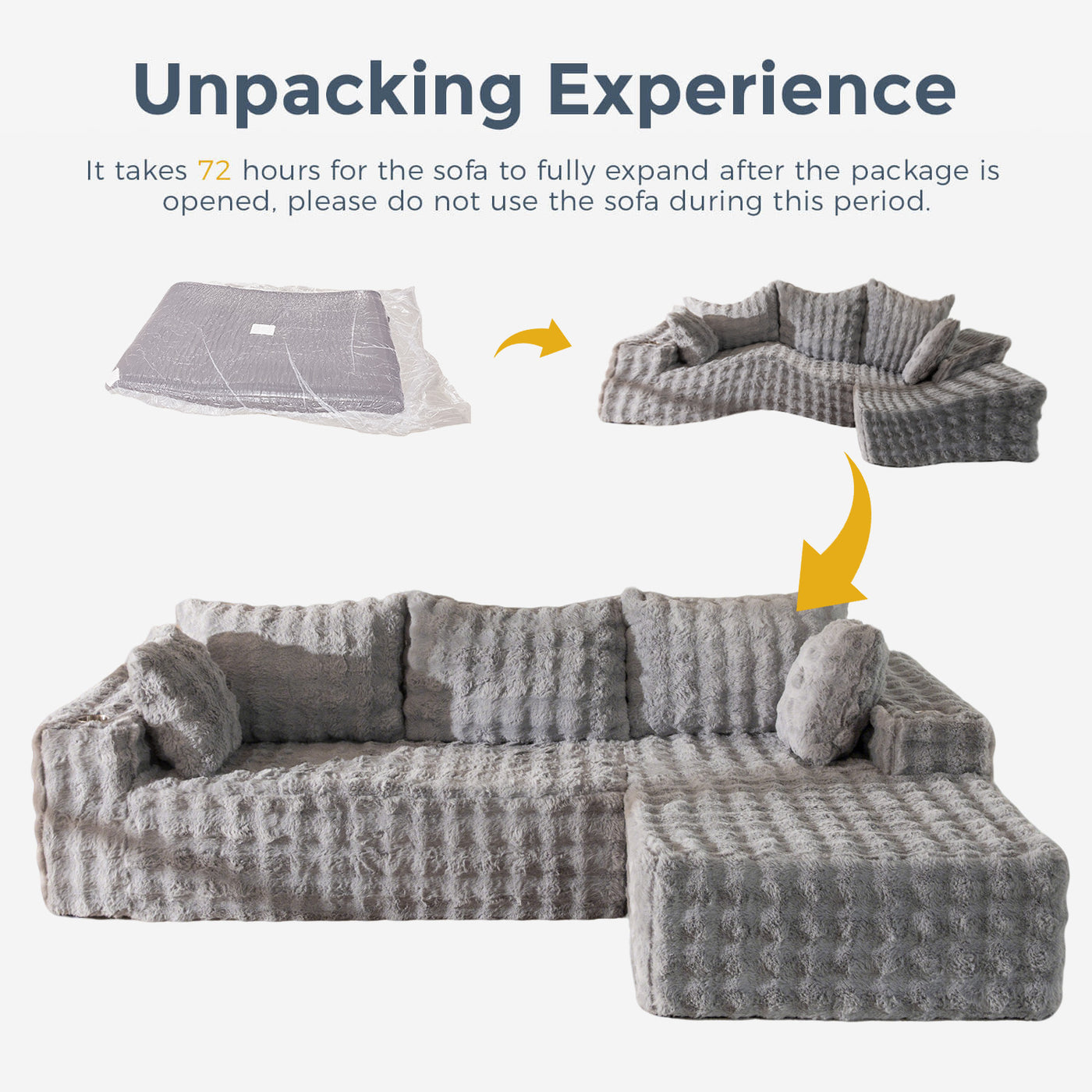 MAXYOYO Bubble 104" Modular Sectional Couch with L-Shape Chaise, Modern Boneless Couch for Living Room, Sofa in A Box