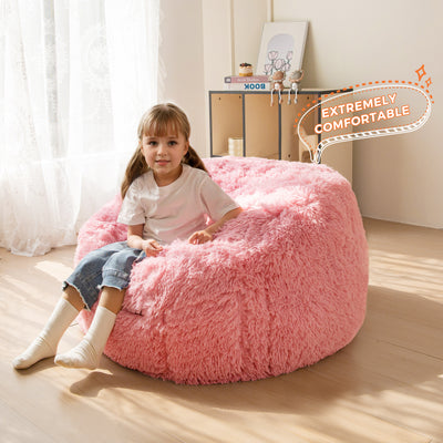 MAXYOYO Kids Bean Bag Chair, Stuffed Faux Fur Bean Bag for Toddler, Ultra Soft Floor Sofa with High-Density Foam Filling, Lazy Chair for Living Room, Playroom, Nursery Room,Pink