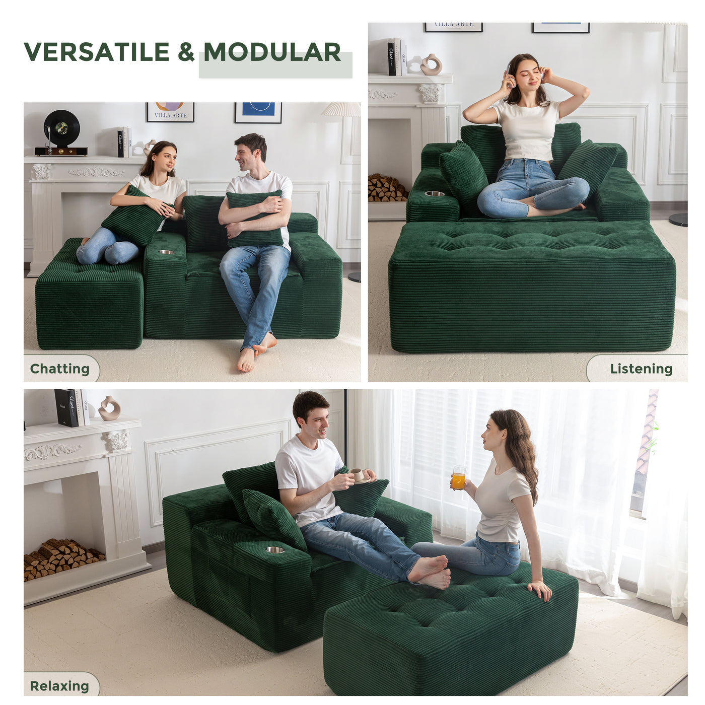 MAXYOYO Modular Sectional Chaise Lounge Sofa, Upholstered Lounge Chair with Pillows Indoor, Tufted Boneless Sofa Couch with Ottoman, Deep Seat Sleeper Chair for Living Room, No Assembly