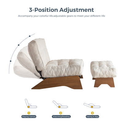 MAXYOYO Adjustable Accent Chair with Ottoman, Tufted Lounge Chair Set, Beige