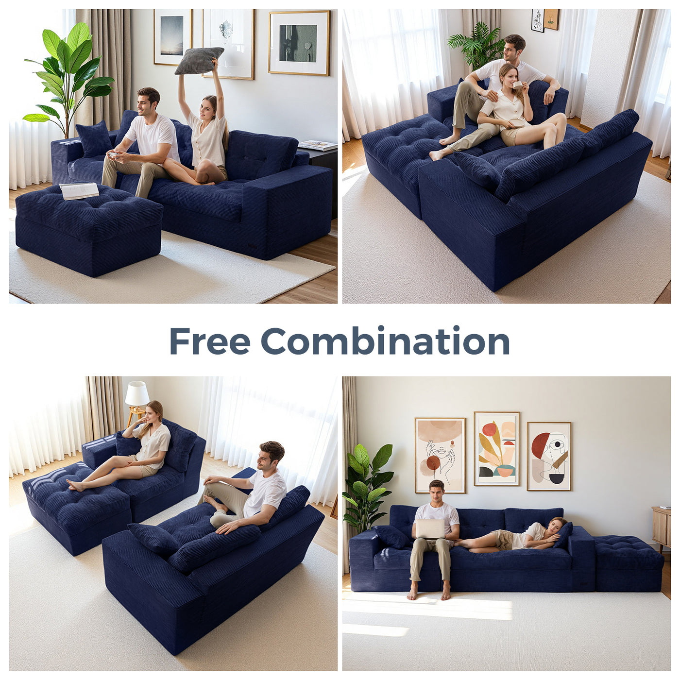 MAXYOYO L-Shaped Sectional Puffinest Modular Sofa – Convertible Ottoman, No-Assembly, 4-in-1 Flexible Layout