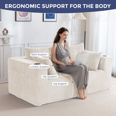 MAXYOYO Modular Sectional Sofa Couch, Loveseat Boneless Cloud Couch for Living Room, Sofa in A Box, Upholstered Cozy Chair with Tufted Craft, No Assembly Required, Beige