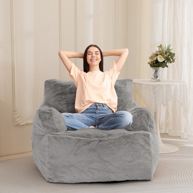 MAXYOYO Giant Bean Bag Chair, Faux Fur Stuffed Bean Bag Couch for Living Room, Grey