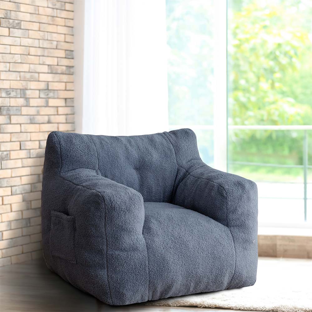 MAXYOYO Sherpa Bean Bag Chair, Boucle Tufted Bean Bag Sofa, Living Room Bean Bag Couch for Adults Kids, Dusty Blue