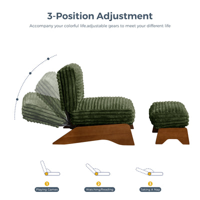 MAXYOYO Adjustable Accent Chair with Ottoman – Upholstered Lounge Set for Living Room or Bedroom, Green