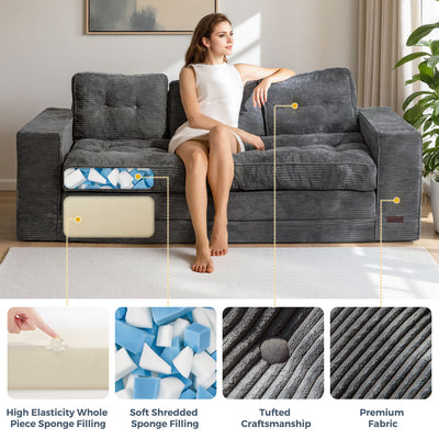 MAXYOYO 3-Seater Convertible Sofa Bed – Corded 2-in-1 Pull-Out Floor Couch with Pillows for Living Room, No Assembly