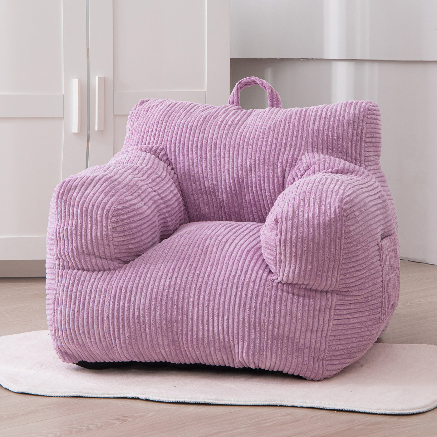 MAXYOYO Kids Bean Bag Chair, Corduroy Bean Bag Couch with Armrests for Children's Room (Purple)