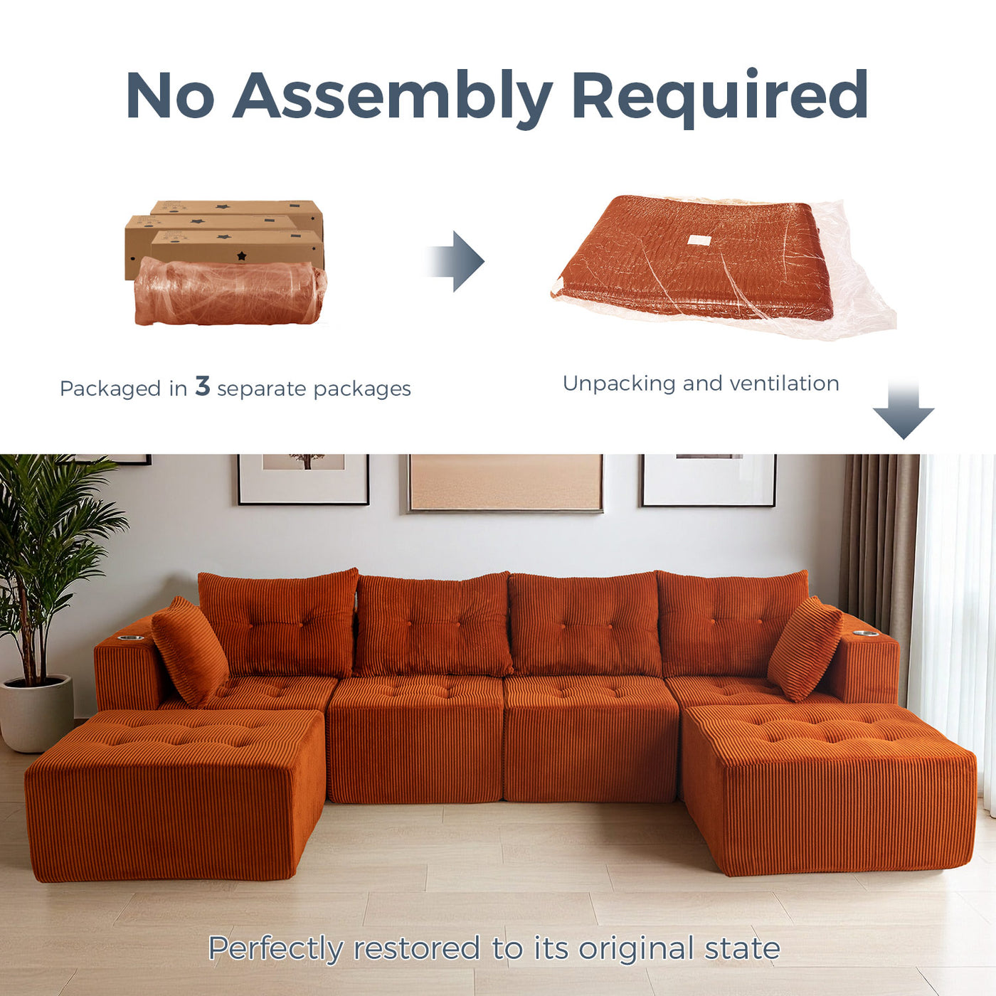 U Shaped Modular Sofa #color_orange
