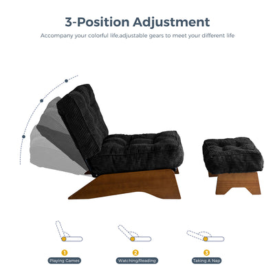 MAXYOYO Adjustable Accent Chair with Ottoman, Tufted Lounge Chair Set, Black
