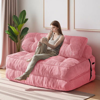 MAXYOYO Corduroy Folding Sofa Bed, Convertible Sleeper Chair with Pillow Foldable Mattress with Back Support(Double), Pink