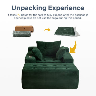 MAXYOYO Oversized Chaise Lounge Sofa with Ottoman – No-Assembly Sleeper Chair for Living Room, Green