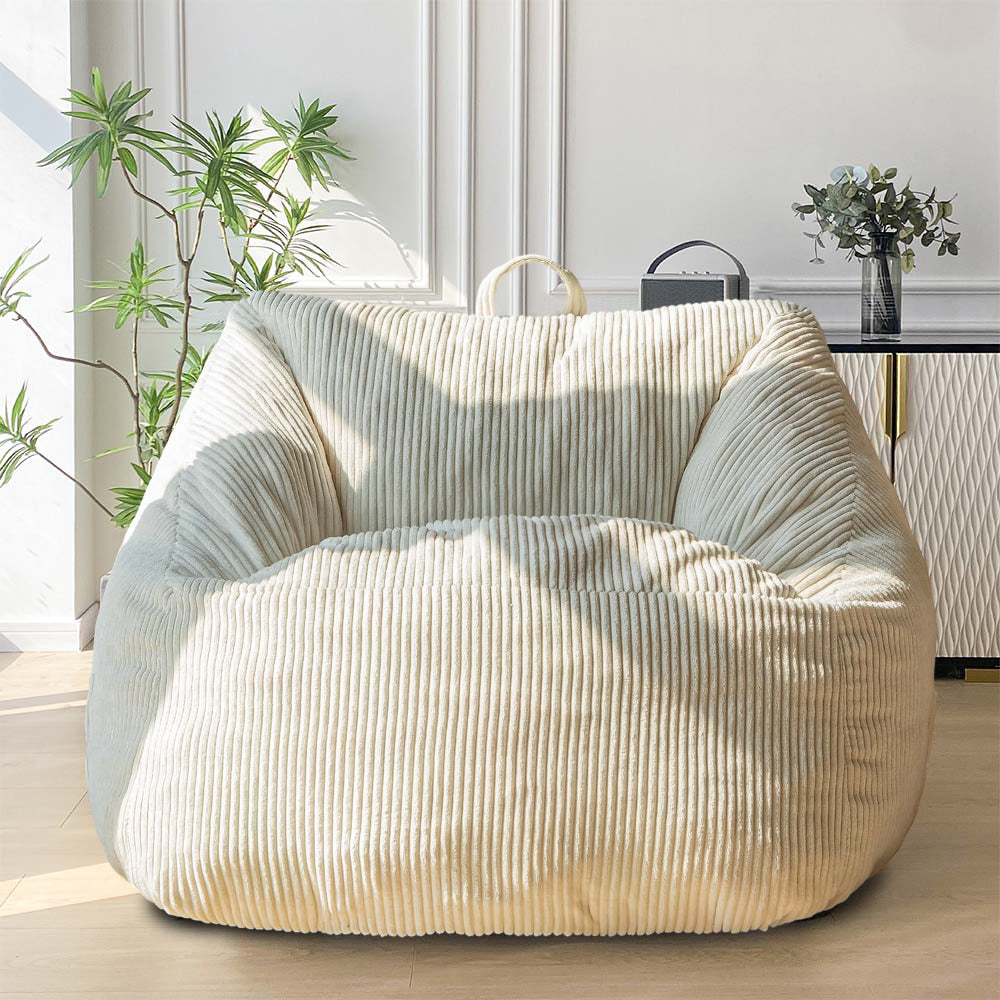 MAXYOYO Bean Bag Chair, Floor Sofa with Handle, Teens Living Room Accent Sofa Chair with Pocket for Gaming Reading Relaxing (Beige)